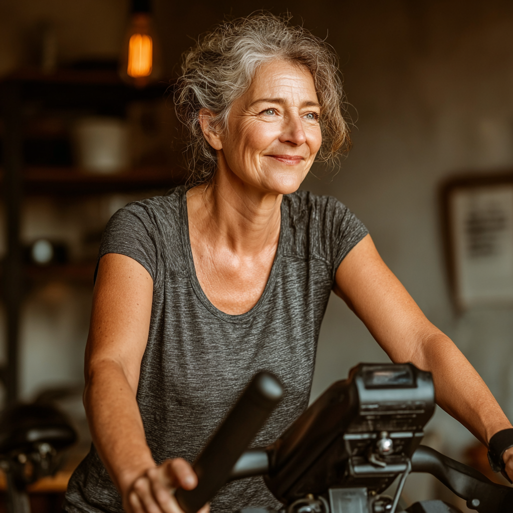 Възрастен човек практикува дихателни упражнения в спокойна градинска обстановка